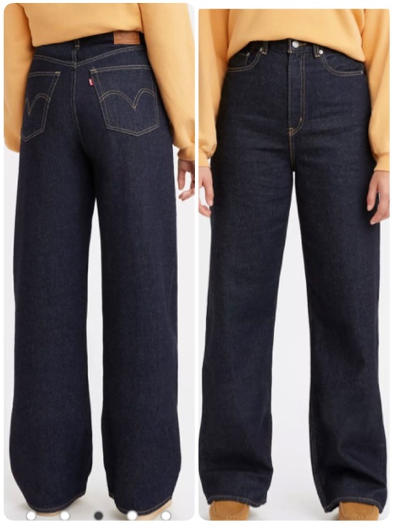 Levi's Denim - Levi's High Loose Dark Blue Wash Indigo Straight Wide Leg High-Rise Jeans Sz 27